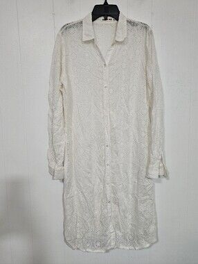 Johnny Was White Eyelet Long Button-Up Dress